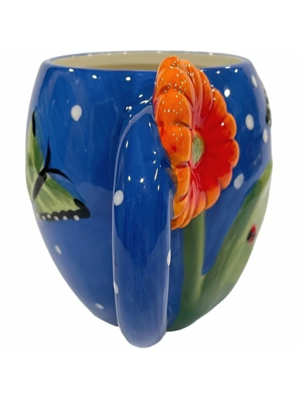 PIER 1 Imports Flower Butterfly Ladybug Mug Cup 3 Dimensional Blue Oversized
